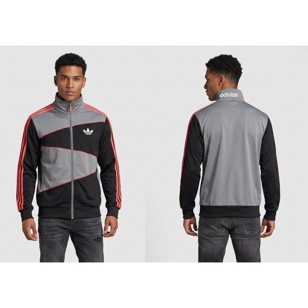 Adidas Originals Color-Blocked Full Zip Track Jacket Grey Black Coral Mens S